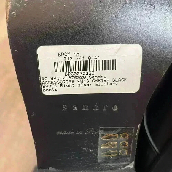 Sandro Paris Black Military Boots Chunky Women's 40 US 10 Goth Made In Portugal - Picture 7 of 12